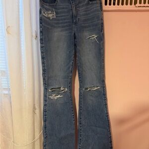 American Eagle Super High Waisted Curvy Flare Cross Over Jeans